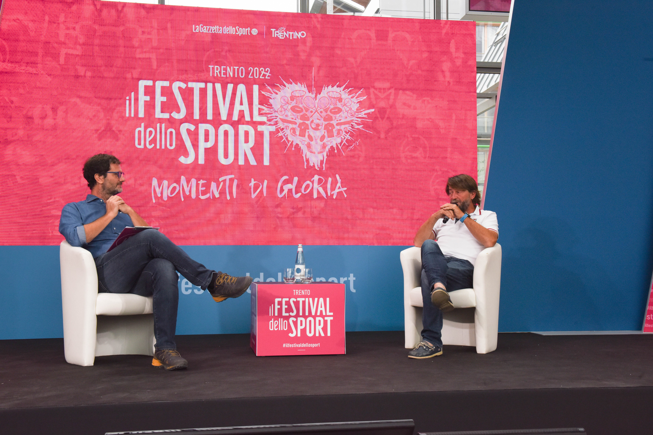 GIOVANNI SOLDINI, FREE SOLO  Nella foto:  Luca CASTALDINI, Giovanni SOLDINI, pubblico in sala  Festival dello Sport Muse Trento, 24 settembre 2022
