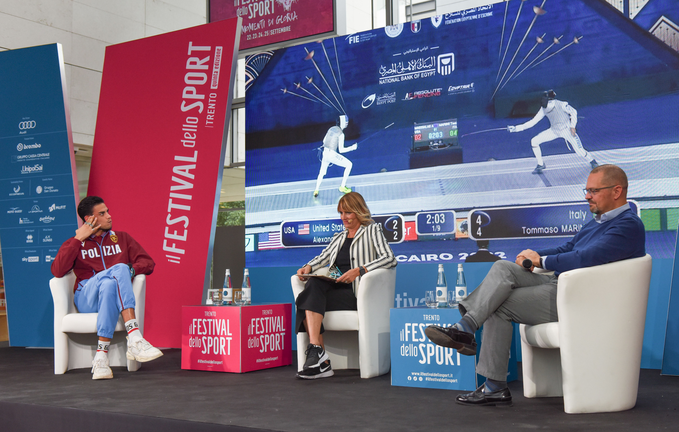 IL SENSO(RE) DELLO SPORT  Nella foto: Tommaso MARINI,  Alessia CRUCIANI, Federico GORI  Festival dello Sport Muse Trento, 24 settembre 2022