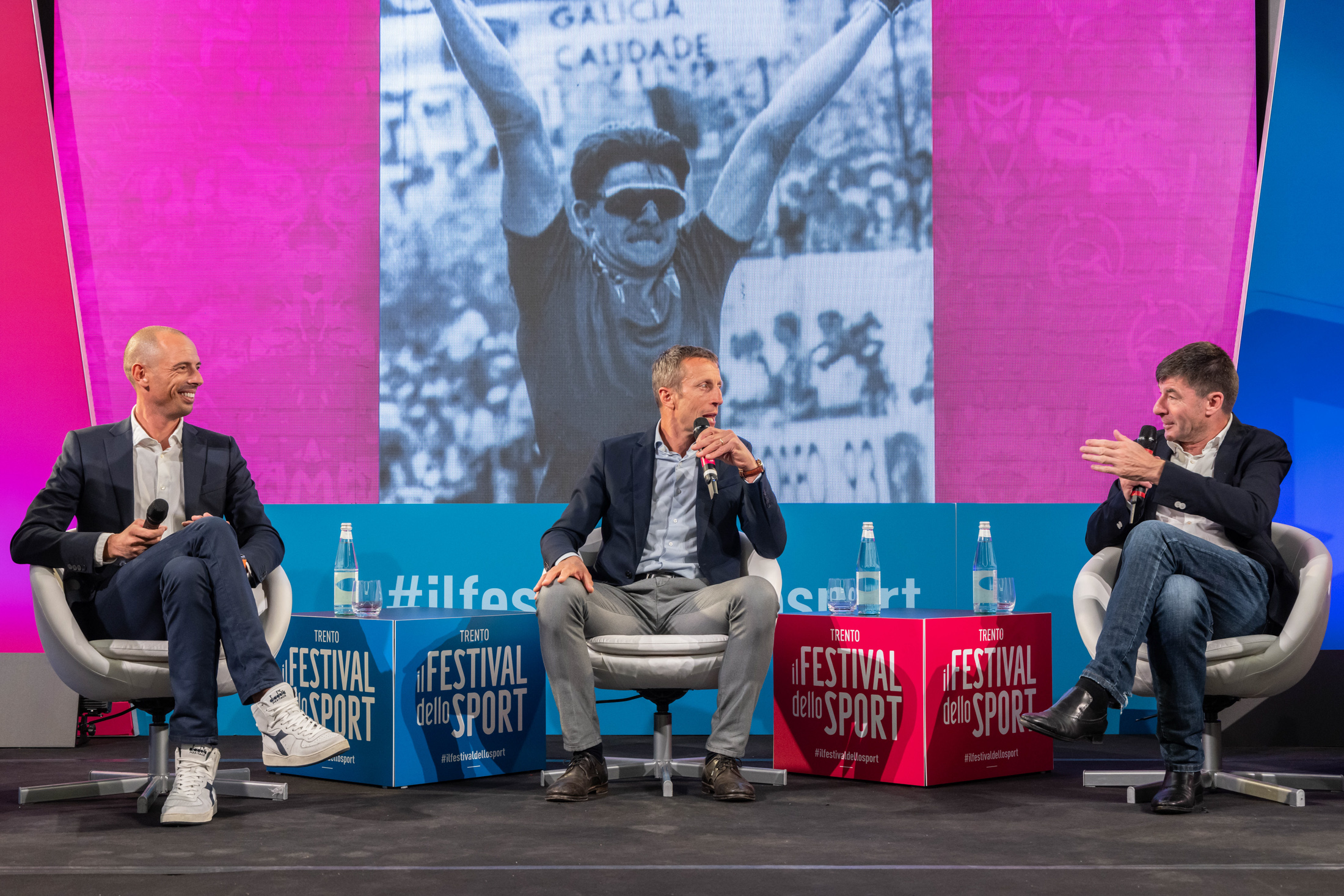 L’ITALIA DEL CICLISMO, FUGHE MONDIALI Nella foto: Alessandro BALLAN, Maurizio FONDRIEST, Gianni BUGNO Festival dello Sport Sala Depero Trento, 24 settembre 2022