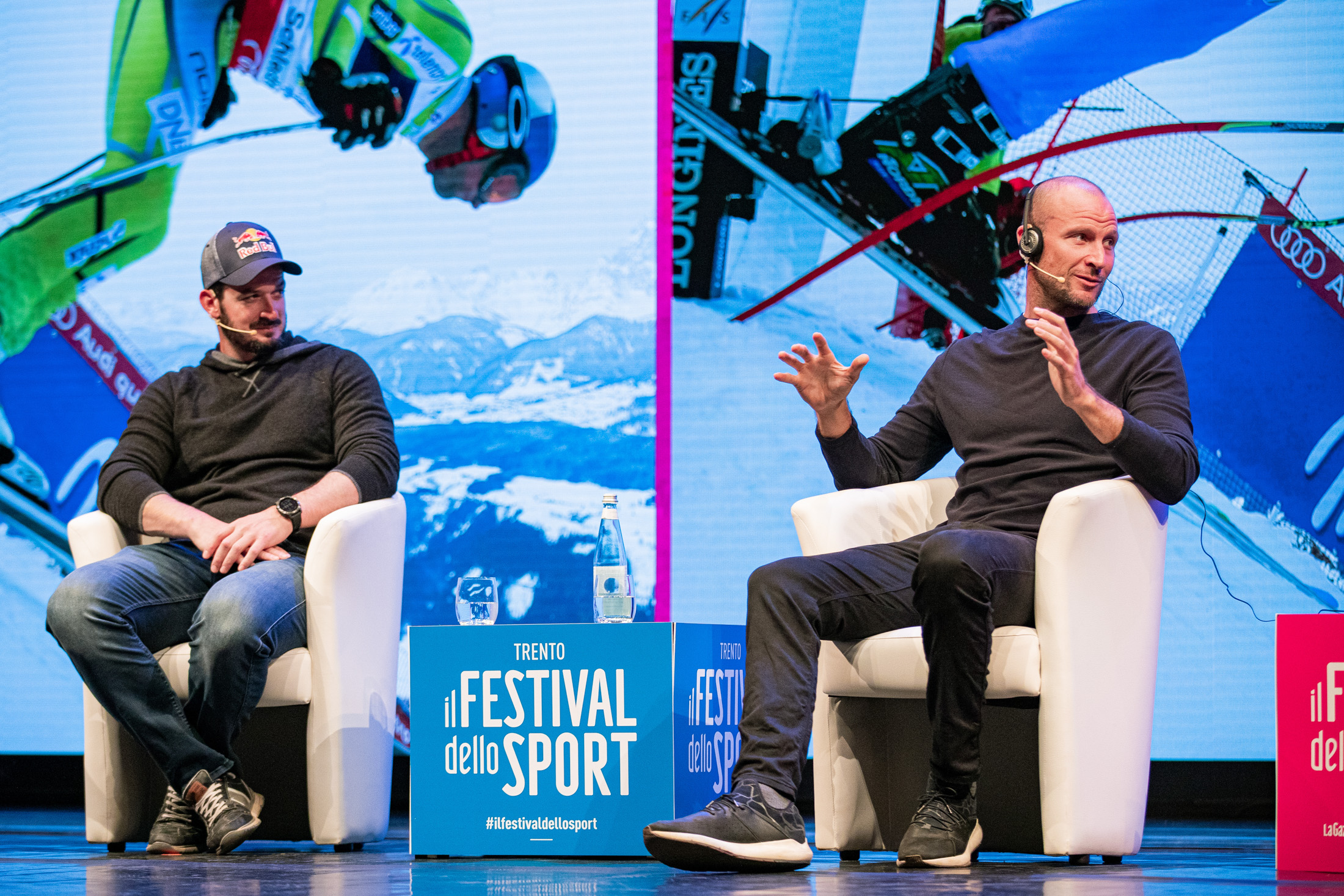 PARIS E SVINDAL, UNA VITA IN DISCESA LIBERA Nellafoto: Dominik PARIS, Aksel Lund SVINDAL Festival dello Sport Auditorium Santa Chiara Trento, 24 settembre 202