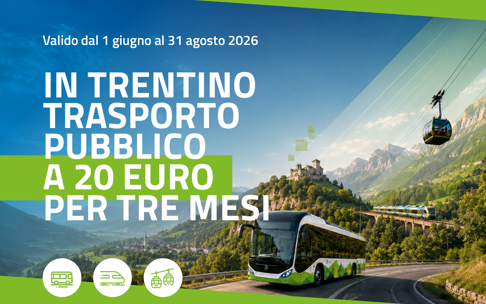 Abbonamento estivo da 20 euro per i mezzi pubblici in Trentino 